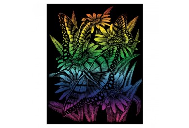 Royal Langnickel škrabací obrázek duhový Motýlci v květinách, 25x20 cm