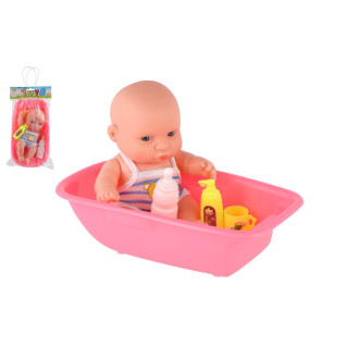 Miminko plast 18cm s doplňky ve vaničce v sáčku