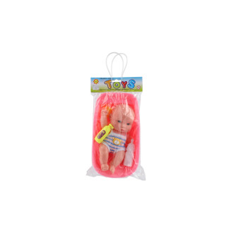 Miminko plast 18cm s doplňky ve vaničce v sáčku