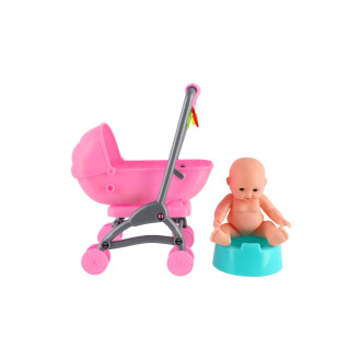 Miminko/panenka kloubová 12cm v kočárku 10x14x18cm s doplňky 2 barvy v sáčku
