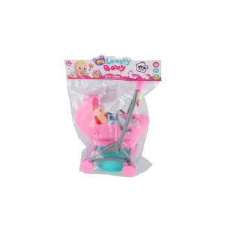 Miminko/panenka kloubová 12cm v kočárku 10x14x18cm s doplňky 2 barvy v sáčku