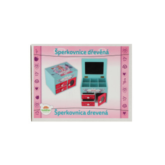Šperkovnice Princess, 3 zásuvky, odklápěcí vrch se zrcátkem, dřevo, 16x12,5x12cm