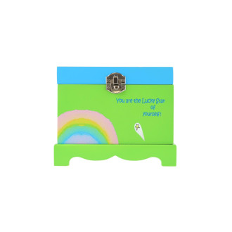 Šperkovnice jednorožec hrající na natažení, dřevo, zelená 12,5x10,5 cm