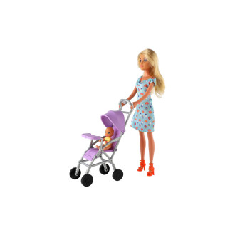 Panenka Anlily 30cm s holčičkou a kočárkem + doplňky plast v krabici 20x32x7cm
