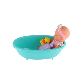 Panenka miminko 26cm pevné tělo plast s vaničkou s doplňky v krabici 20x33x10cm