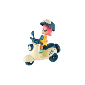 Panenka se skútrem plast 9cm s helmou 4 barvy na kartě 18x25x5cm