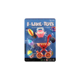Kočárek mini s doplňky plast 9x13cm 4 barvy na kartě 18x25x6cm