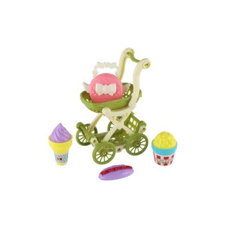 Kočárek mini s doplňky plast 9x13cm 4 barvy na kartě 18x25x6cm