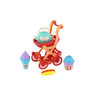 Kočárek mini s doplňky plast 9x13cm 4 barvy na kartě 18x25x6cm