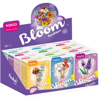 Stavebnice mini KOCO Malý pugét plast mix druhů v krabičce 8x12x4cm 12ks v boxu