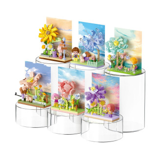 Stavebnice mini KOCO Květinová scenérie plast 6 druhů v krabičce 10x14x6cm 6ks v boxu