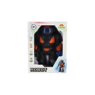 Robot chodící plast 22cm na baterie se světlem se zvukem v krabici 18x24,5x9cm