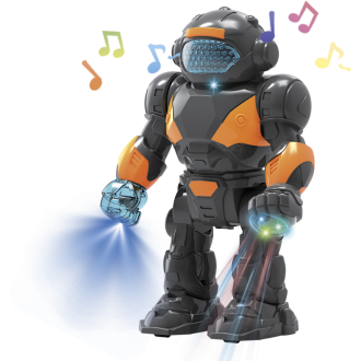 Robot chodící plast 22cm na baterie se světlem se zvukem v krabici 18x24,5x9cm