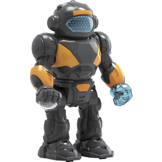 Robot chodící plast 22cm na baterie se světlem se zvukem v krabici 18x24,5x9cm