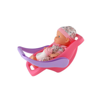 Panenka miminko plast 22cm pevné tělo v nosítku/autosedačce s lahvičkou 2 barvy v blistru