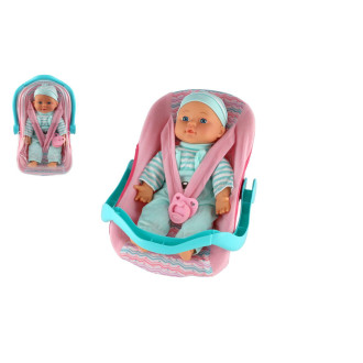 Panenka miminko plast/látka 30cm měkké tělo v nosítku/autosedačce s dudlíkem 2 barvy v blistru