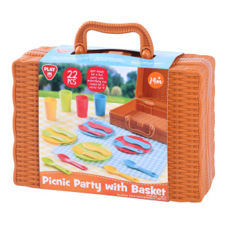 Piknikový košík se sadou nádobí plast 22ks 24x18x8cm 24m+