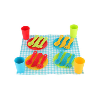 Piknikový košík se sadou nádobí plast 22ks 24x18x8cm 24m+
