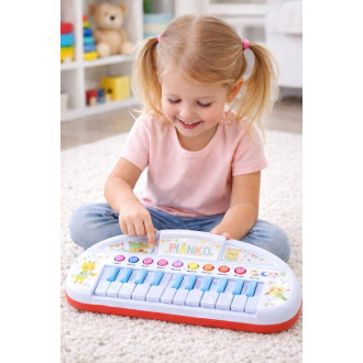 Piánko zvířátka plast 35cm pro nejmenší na baterie se zvukem v krabici 43x24x9cm