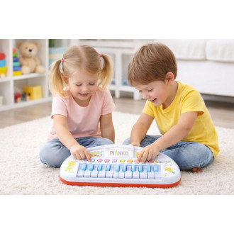 Piánko zvířátka plast 35cm pro nejmenší na baterie se zvukem v krabici 43x24x9cm