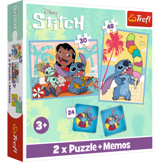 Puzzle 2v1 + pexeso Šťastný den Lilo&Stitche 27,5x20,5cm v krabici 28x28x6cm