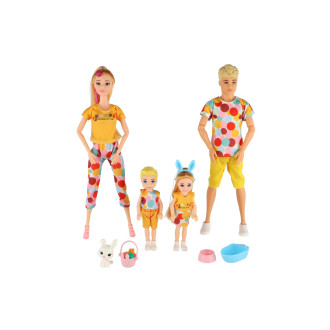 Panenka s panáčkem 30cm s dětmi 2ks - rodina plast s doplňky v krabici 29x30x6cm