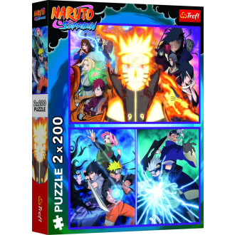 Puzzle 2v1 Nindža z vesnice Hidden Leaf/Naruto 2x200 dílků 41x27,5cm v krabici 26x34x4,5cm