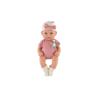 Miminko s dudlíkem a chrastítkem 28cm pevné tělo v krabici 29x18x11cm
