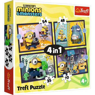 Puzzle 4v1 Nová dobrodružství Mimoňů/Mimoni 28,5x20,5cm v krabici 28x28x6cm