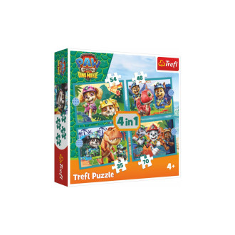Puzzle 4v1 Tlapková patrola/Paw Patrol Dino Movie: Příběhy z ostrova dinosaurů v krabici 28x28x6cm