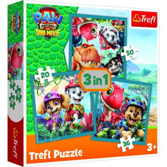 Puzzle 3v1 Tlapková patrola/Paw Patrol Dino Movie: Dinosauří ostrov 20x19,5cm v krabici