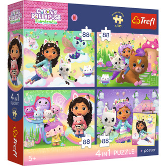 Puzzle Premium 4v1 Gabby Dollhouse 4x88 dílků 28,5x20,5cm v krabici 28x28x6cm