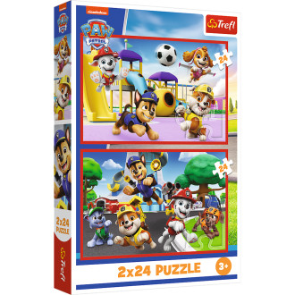 Puzzle 2v1 Tlapková patrola/Paw Patrol: Psí den plný zábavy 2x24 dílků 27,5x18cm v krabici 19x29x4cm