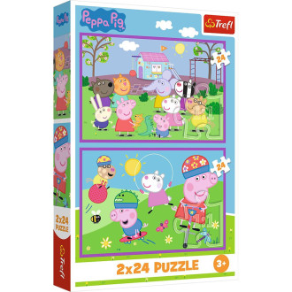 Puzzle 2v1 Peppa Pig: Peppa na hřišti 2x24 dílků 27,5x18cm v krabici 19x29x4cm