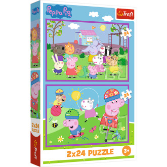 Puzzle 2v1 Peppa Pig: Peppa na hřišti 2x24 dílků 27,5x18cm v krabici 19x29x4cm