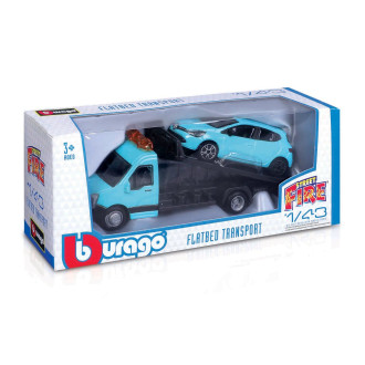Bburago Přepravní vozidlo Flatbed Transport a Renault Clio, 1:43