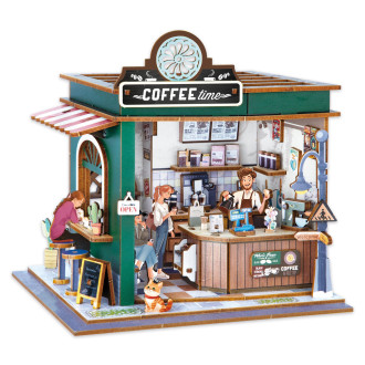Buki Dřevěná 3D stavebnice Diorama Kavárna s LED osvětlením