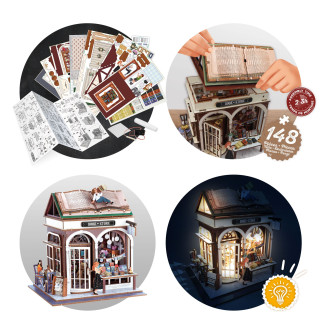 Buki Dřevěná 3D stavebnice Diorama Knihkupectví s LED osvětlením