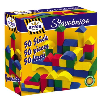 Dřevěné barevné kostky, 50 kusů v krabičce