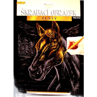 ArtLover škrabací obrázek zlatý 25 x 20 cm - Kůň