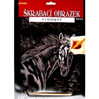 ArtLover Škrabací obrázek stříbrný 25x20 cm - Kůň