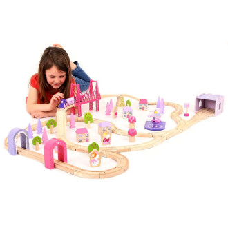 Bigjigs Rail Velká dřevěná vláčkodráha pro holky - princezny