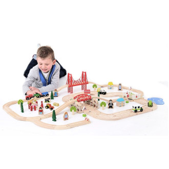 Bigjigs Rail dřevěná vláčkodráha s venkovskou cestou - 80 dílů