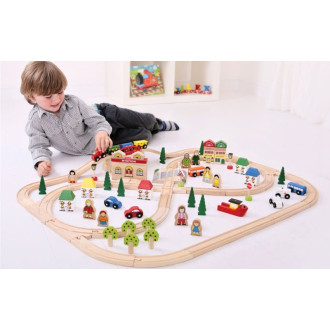 Bigjigs Rail dřevěná vláčkodráha Město a vesnice - 101 dílů