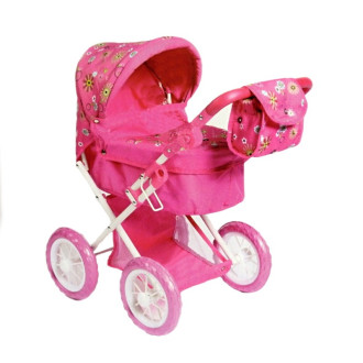 Teddies dětský hluboký kočárek pro panenky, Růžový