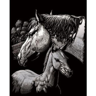 Royal Langnickel škrabací obrázek stříbrný 25 x 20 cm - Klisna s hříbětem