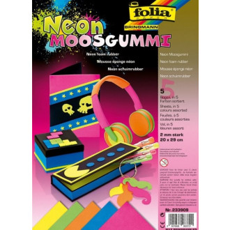Folia Neonová pěnovka Moosgummi - mix barev 5 ks, 20x29cm