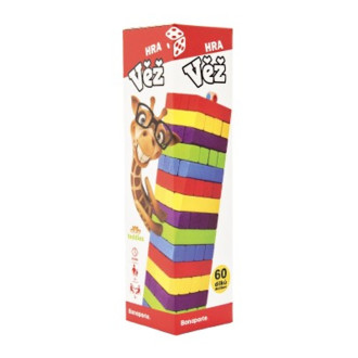 Dřevěná barevná jenga věž 60 dílů, 7,5x27,5x7,5 cm