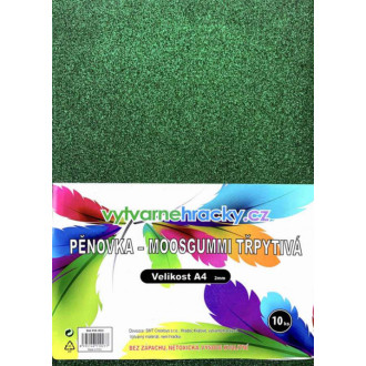 Třpytivá pěnovka Moosgummi Zelená 10 ks, A4