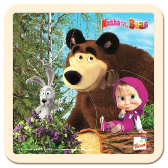 Bino Máša a medvěd se zajícem, dřevěné puzzle,15x15 cm
